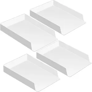 4 Pcs 4 Pcs Letter Tray File Organizer for Desk White Stackable Plastic Paper Organizer 12.8 x 9.45 x 1.97 Inches Document Tray Document Holder for Office Desktop Paper File Magazine Mail