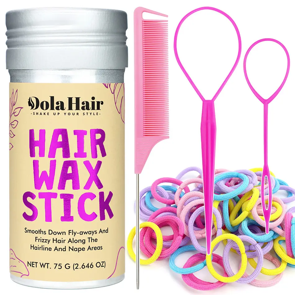 Dolahair Hair Wax Stick Flyaway Control for Kids Women Hair Ties for Toddler Girls Colorful Elatic Hair Bands & Hair Loop Styling Tool