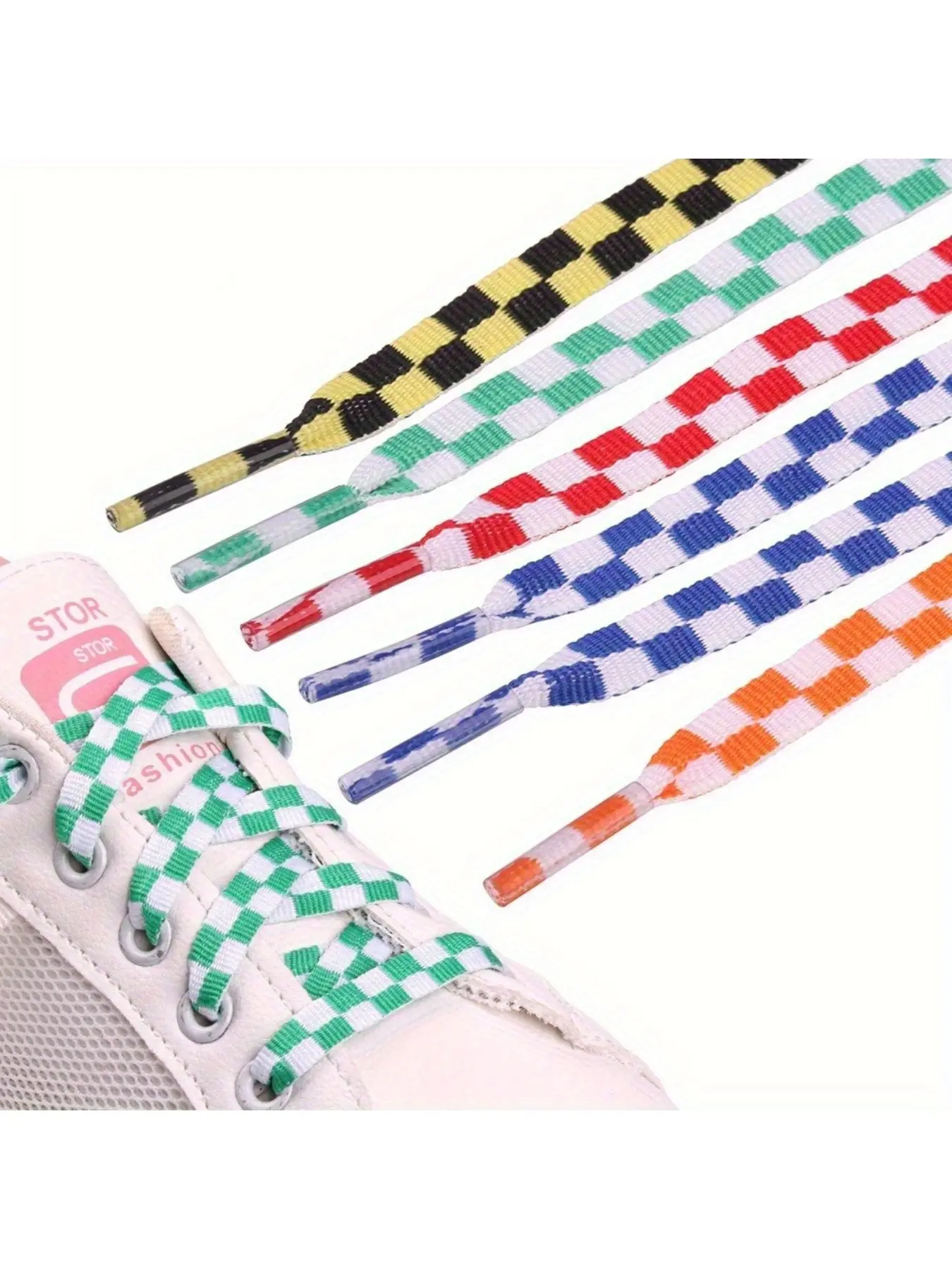 1 Pair Plaid Shoelaces, Universal Flat Colorful Laces for Men & Women, Shoe Strings for Sneakers, Lace Up Laces, Suitable for Canvas Shoes, Sneakers, Casual Shoes and Basketball Shoes, Checkerboard & Mosaic Pattern, Fashionable, Versatile and Stylish