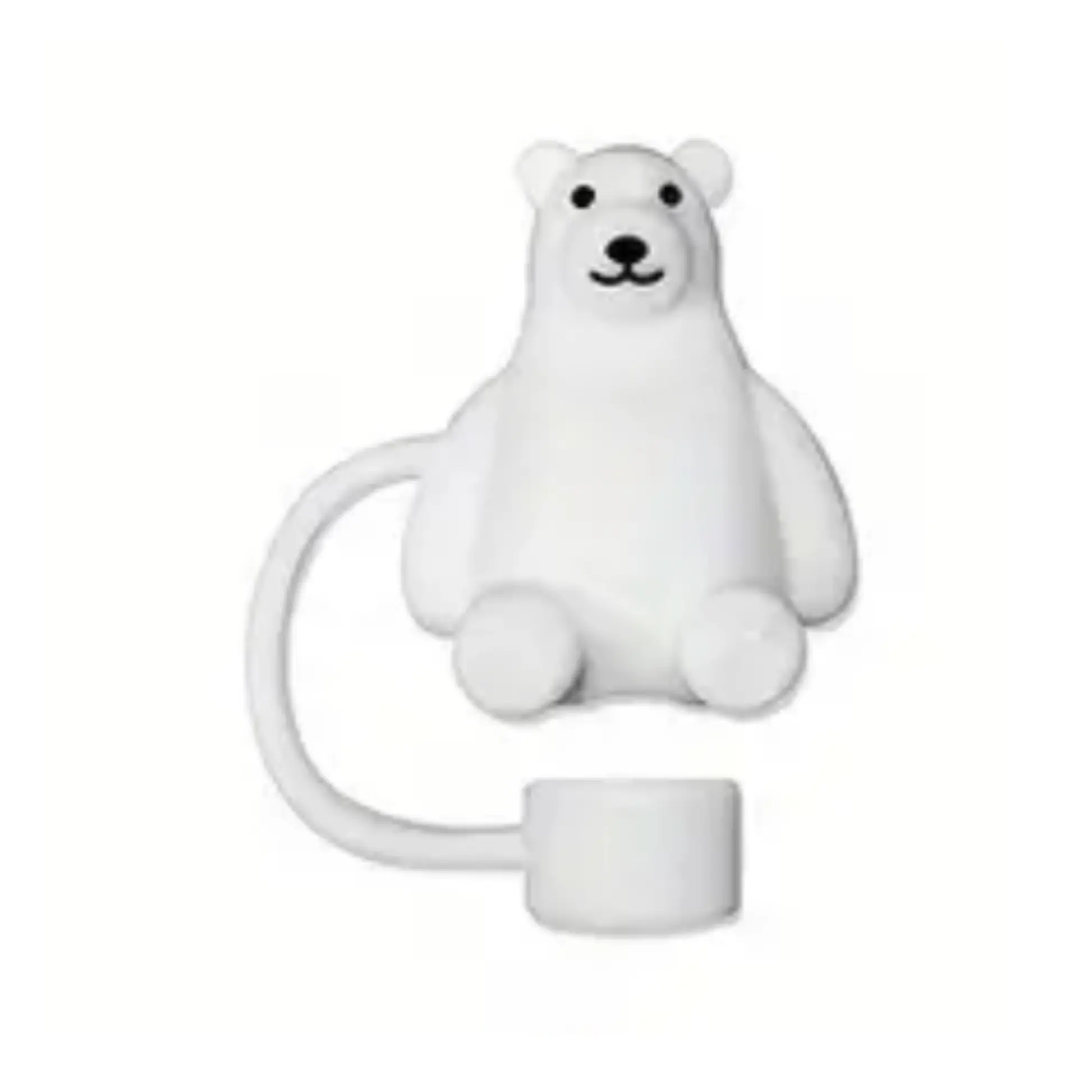 Polar Bear 3D Straw Cover Fits XL 10mm Diameter Reusable Dishwasher Safe Drinkware Topper Eco-Friendly Silicone Hygienic Protection Beverage Accessory