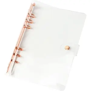 Clear A5 Binder Rose Gold 6 Rings 7" x 9" Budget Binders Folders Refillable Soft PVC Notebook Shell Protector Organizer Accessories Supplies (Rose Gold A5 Binder)