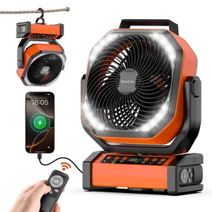 Socool 20000mAh Camping Fan with Light - Rechargeable Battery Fan with Remote, 112Hrs & 9 Speeds, Digital Display, Timer, Auto Oscillation, 270° Pivot & Hook for Outdoor Tent, Hurricane, Power Outage