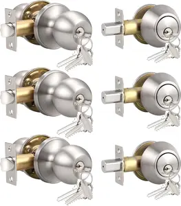 3 Set Keyed Same Entry Door Knob with Single Cylinder Deadbolt, One Keyway Door Lock Set in Satin Nickel Finish, Indoor/Outdoor  Door Handles