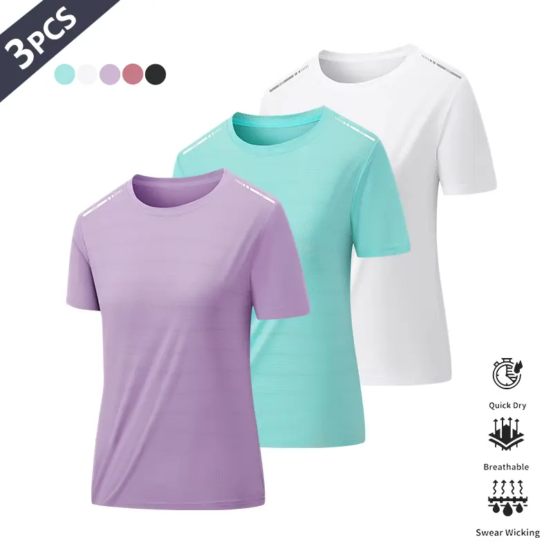 LIFE KEEPS MOVING 3-Pack Quick-Dry Women’s Summer Sports T-Shirts — Breathable Ultra-Thin Short-Sleeve Printed Tops for Fitness, Running, Tennis, Cycling, and Outdoor Activities, Crew Neck
