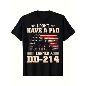 Patriotic Men's TShirt Featuring Back Print Celebrating Military Service Without PhD or Rank Insignia
