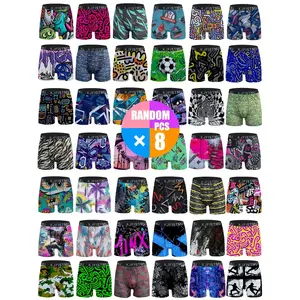 [Comfortable Boxer Briefs] 8 Packs Breathable Elastic Casual Sports Boxer Briefs, Random Graffiti Printed, More Comfortable After Wearing! Black Colorful Lightweight Absorbent Underwear Mesh