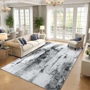 [Black Friday] Grey Abstract Modern Machine Washable Area Rug For Living Room, Non Slip Low Pile Large Rug For Bedroom, Farmhouse, Dining Room, 3x5,4x6, 5x7, 5x8, 6x9, 7x10, 9x11 Feet