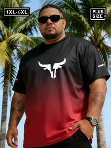 3-Pack Men's Plus Size Gradient T-Shirts, Bull Print Quick-Dry Sweat Wicking Breathable Short Sleeve Sports Tees, Ideal for Running Gym Workouts, Athletic Tee, Active T Shirts