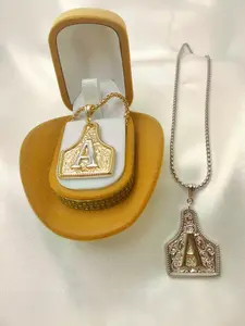 Western-Style Jewelry, Handcrafted 14K Gold-Plated, Non-Fading Cow Tag Initial Necklace With Two-Tone Gold And Silver Alphabet Pendant, Adjustable 20-Inch Chain, Unisex Gift For Festivals And Holidays
