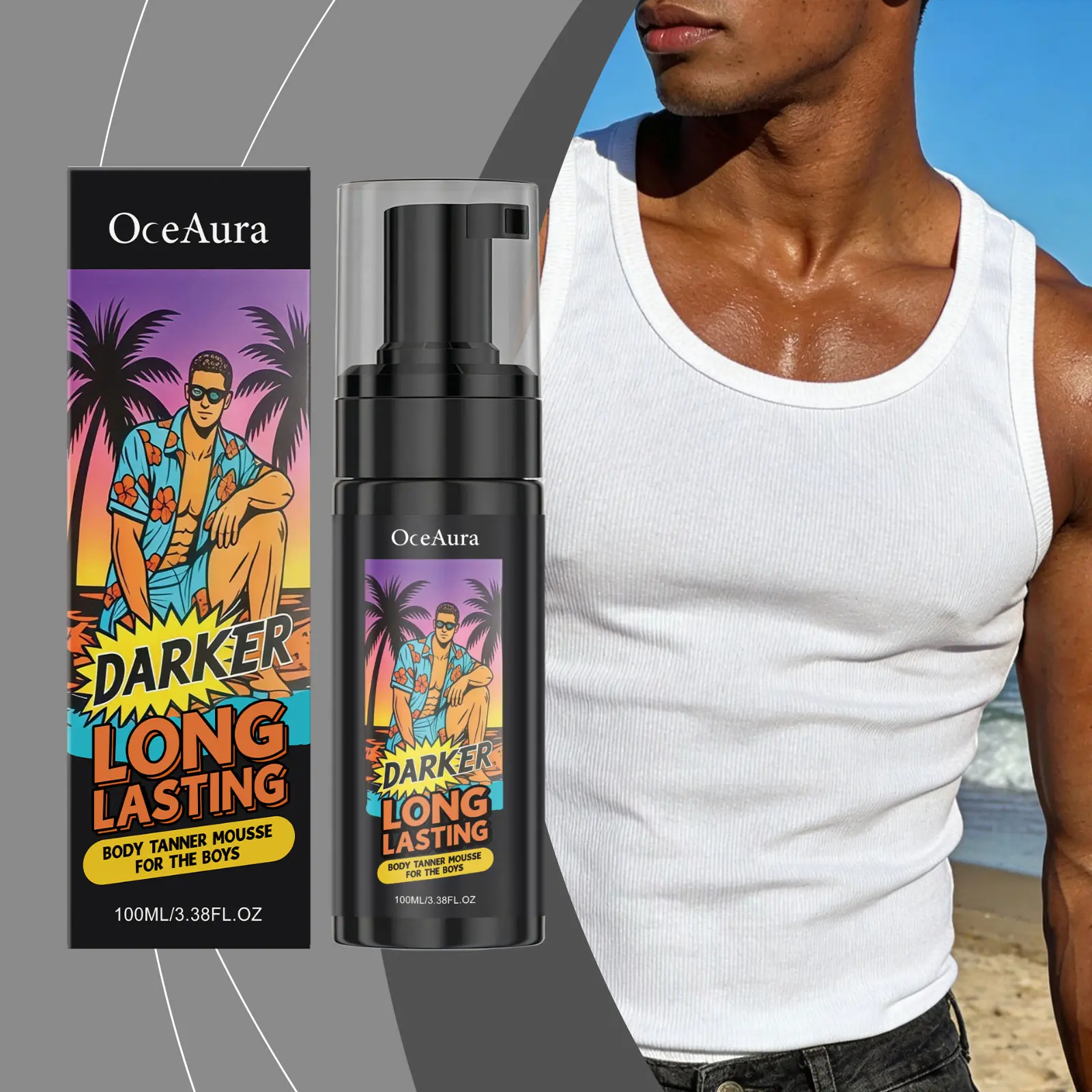 Self Tanner for The Boys - Quick Application  Mousse Easy Sunless Tan For Face and Body Oil Free Water Based Faster Skin Drying Natural Sun Kissed Bronze Color Perfect Men - 3.38FL oz