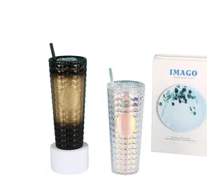 Modern Plastic Tumbler with Lid and Straw | Reusable BPA Free Iced Coffee Cups Double Wall Smoothie Cup | Gifts for Women Men Him Her | Classic Collection 24oz Beverage Bottle Drinkware Water Bottles Mug Washable