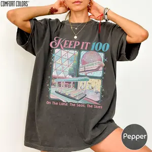 [Sale Up To 40%] Epcot Inspired Keep It 100 Comfort Colors Shirt, The Land The Seas The Skies Tee, WDW Family Vacation Gift