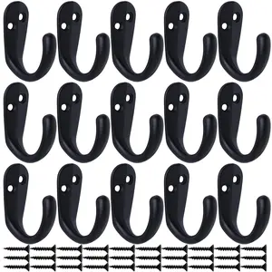 15PCS Coat Hooks Wall Mounted Single Prong Robe Hook for Hanging Towel Hooks with 30 Screws for Bags, Hat, Cap, Scarf, Cup (Black)