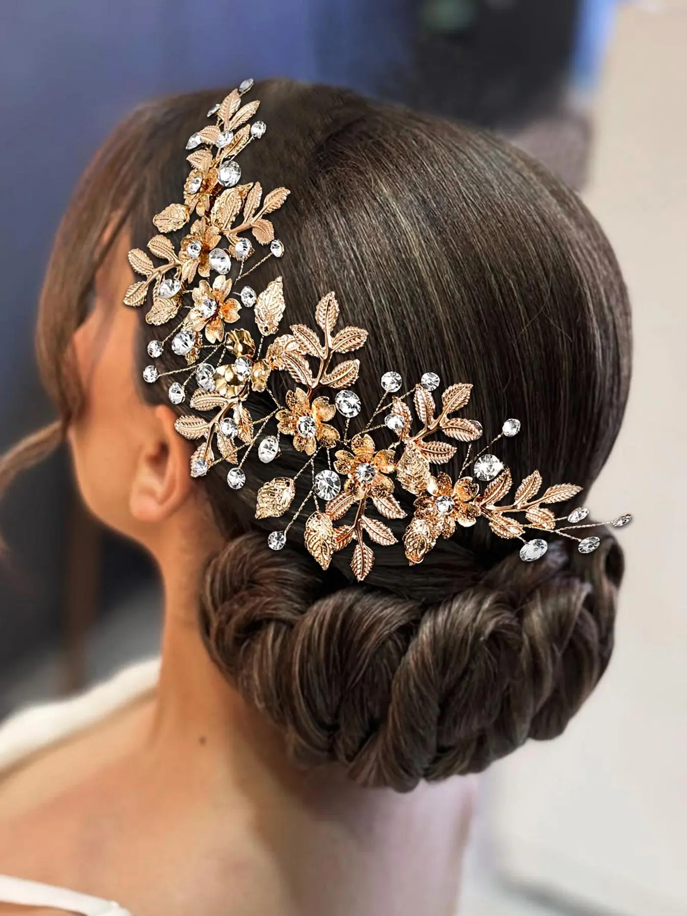 Leaf Design Hair Comb, Elegant Rhinestone Decorated Hair Tiara Hairpiece for Wedding Bridal, Fashion Hair Accessories for Party, Daily Clothing Decor