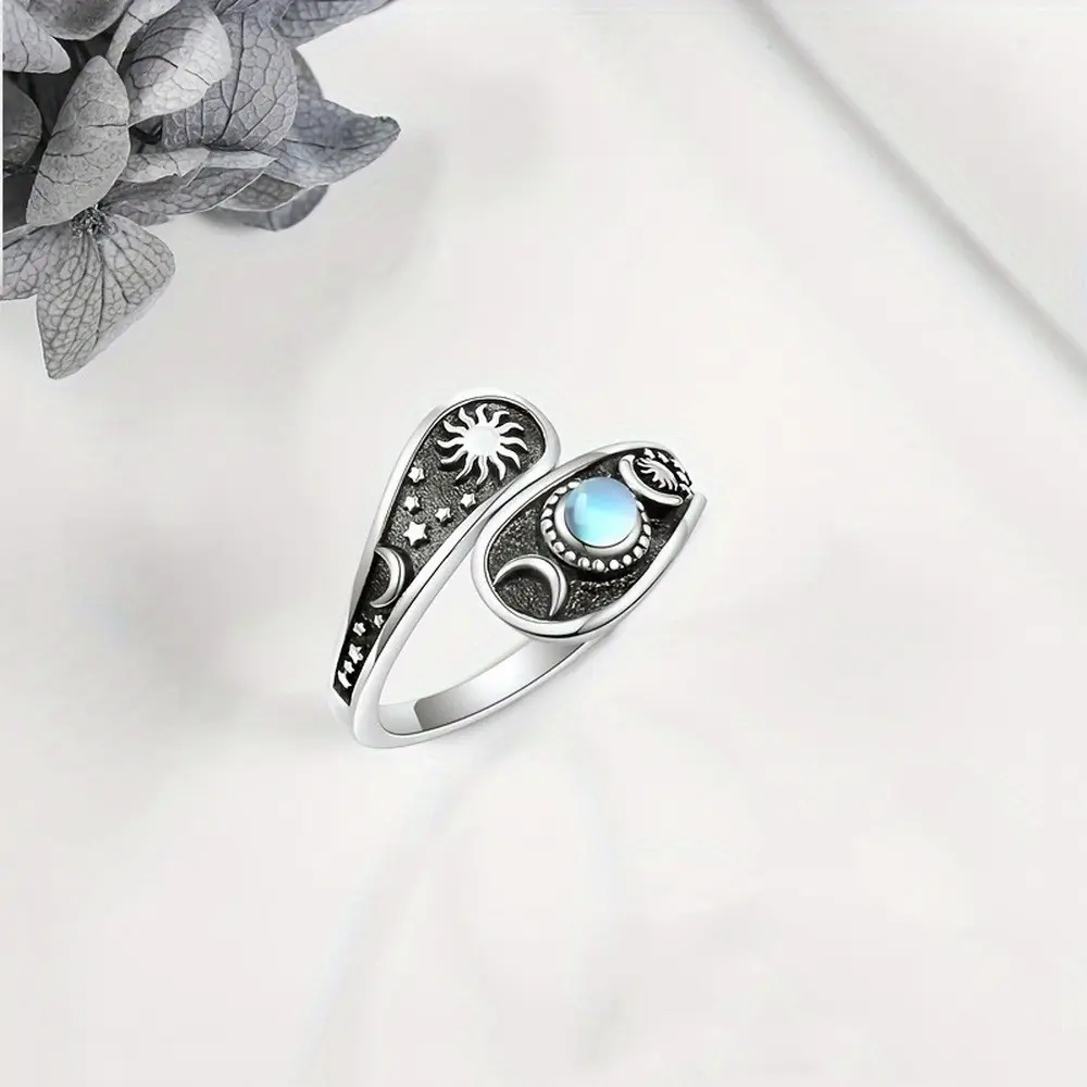 Moon Star & Sun Ring, Adjustable Ring with Moonstone, Unique  Jewelry Gift for Women