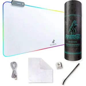 White RGB Mouse Pad | Premium XL Waterproof Computer Gaming Desk Mat | 14 Glowing LED Settings | XXL Extended Non-Slip Gamer Mousepad | 31.5 x 11.8 in
