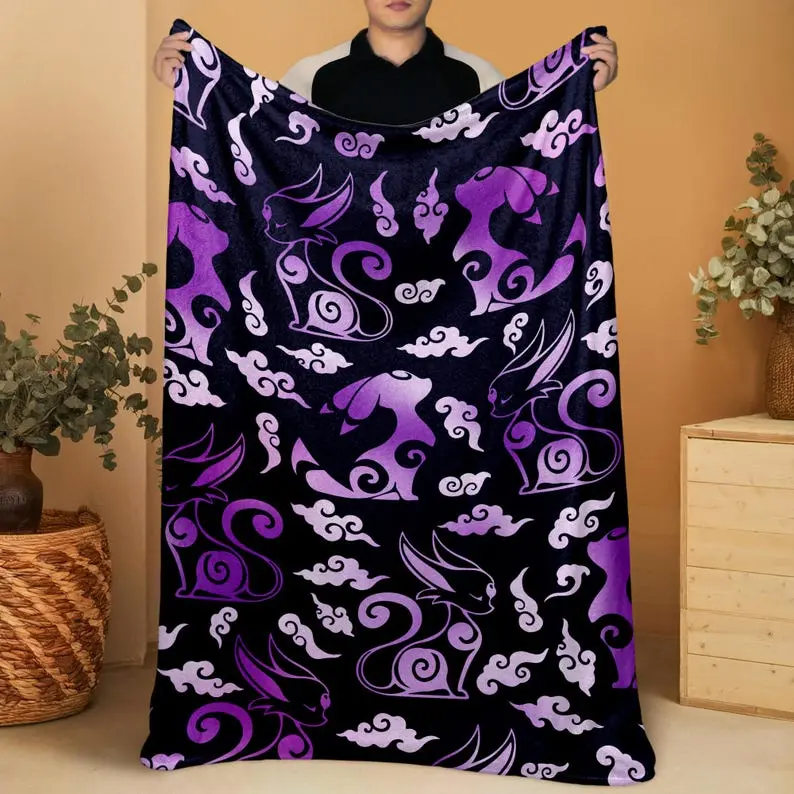 Umbreon Espeon Flannel Blanket, Cozy Cotton Blanket for Birthday, Christmas, Halloween, Home Decor Throw Blanket, Umbreon Blanket Gifts, Extra Soft, Warm Throw Blanket for Bed, Couch, Travel, Home & Outdoors, Perfect Gift for Kids & Adults