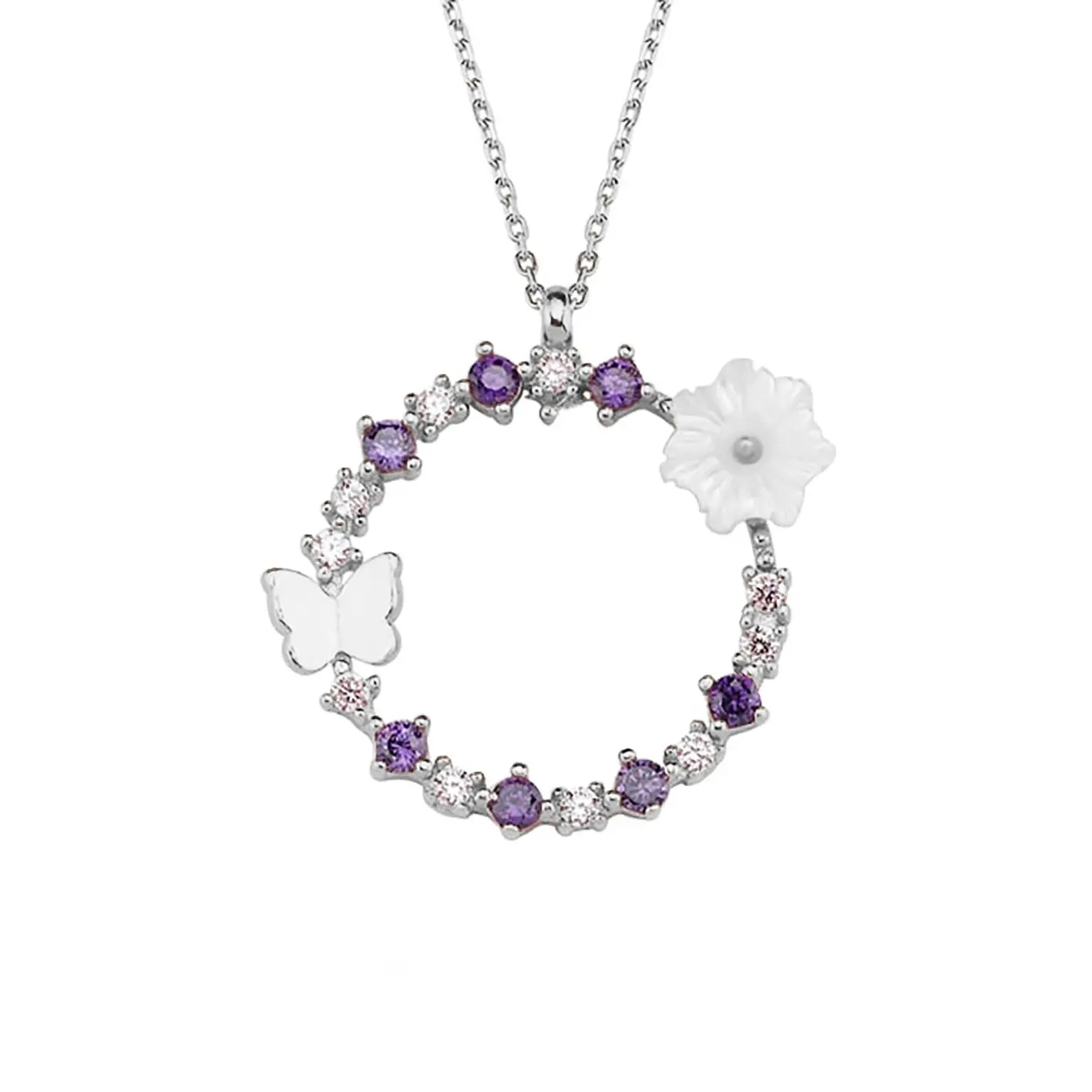 925 Sterling Silver Floral Circle Necklace for women & Girls, Fashion Jewelry, Gift Box Included