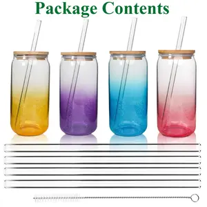 Summervibes Colorful Drinking Glass Cups Set of 4– with Bamboo Lids, Christmas Gifts for Her Glass Cups Home Decor Drinkware Bottles