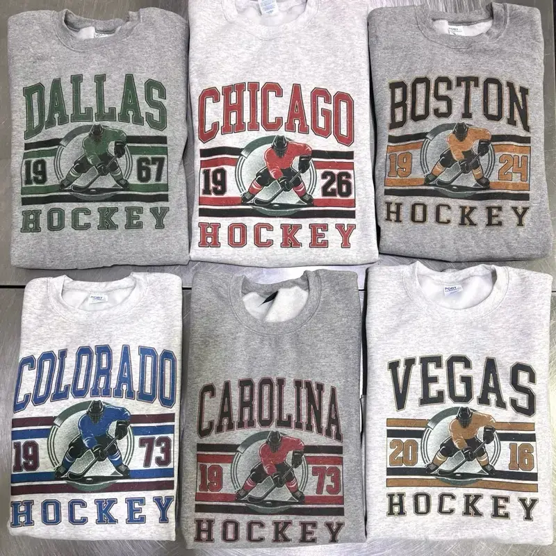 Vintage Hockey Graphic Sweatshirt, Sports Hockey City Pullovers, Retro Sports Sweatshirt, Casual Hockey Game Top, Menswear, Womenswear