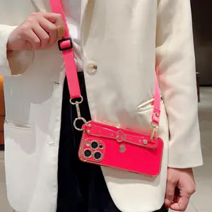 Heart Design Phone Case for iPhone 17/16/15/12/13/x/XS, Electroplated Solid Heart Pattern, Built-In Lanyard & Wrist Strap, Travel-Friendly