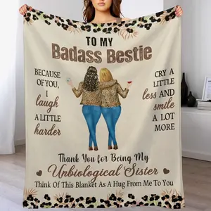Super Soft "To My Badass Bestie" Fleece Blanket - Plush All-Season Cozy Throw With Heartfelt Sister Message, Floral & Leopard Print Design For Bed, Sofa, Chair - Perfect Gift For Valentine'S, Birthday, Christmas