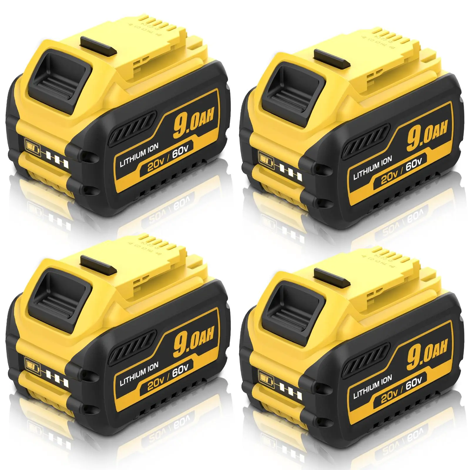 4-Pack Lithium High Capacity Cordless Tool Batteries (9000mAh FlexVolt), Compatible Replacement for Dewalt 20V/60V Max Cordless Tools, Fits DCB606, DCB609, DCB612 Models, Cordless Tools Batteries, 4-Pack Lithium High Capacity Cordless Tool Battery backtos