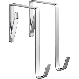 2 Pcs Metallic Silver Color Coated Steel Hooks, U Shaped Hook, Thin & Durable, Ideal for Towels, Robes, Clothes, Bathroom, Wreath, Ironing Board, Storage Hooks Set