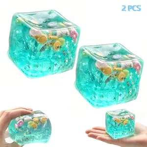 2Pcs Ice Cubes Stress Balls, Ice Cubes Marine Shells Squishies Toy, Soft Slow Rise Squishy Stress Relief Sensory Toy, Squeeze Ball Hand Toys, Stretchy Fidgets Toyss, Slow Rising Squishies