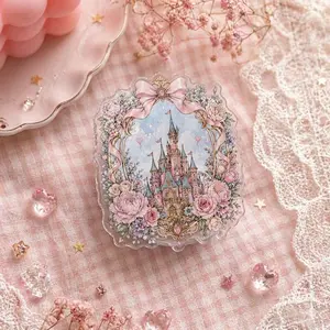 Fairytale Castle Phone Grip with Pink Bow & Floral Frame, Coquette Princess Style Phone Holder for iPhone & Android