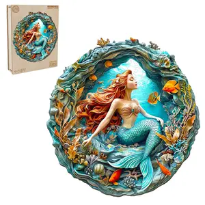 3D Mermaid's Secret Cave Wooden Jigsaw Puzzle for Adults and Kids Unique Shape Animal Wood Puzzles Challenging Puzzle, Family Game Creative Gifts，Laser-Cut Durable HDF Wood Puzzle