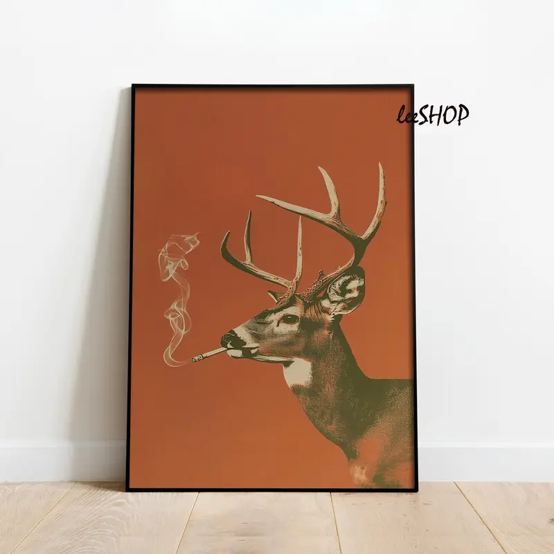 Bass Smoking a Cigarette Vintage Poster Art Funny Retro Whimsical Print  Cabin Wall Decor Outdoor Sports Fisherman Illustration Gift for Dad room  poster Decoration Artistic