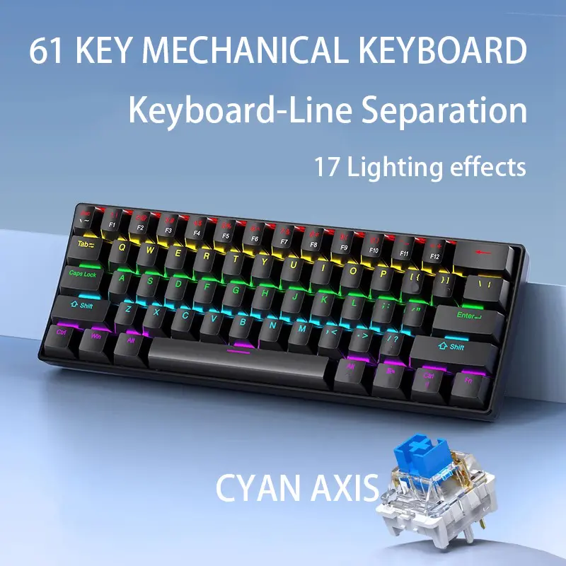 61-key hot-swappable mechanical keyboard Black - Blue Switch 61-key hot-swappable mechanical keyboard Black - Blue Switch