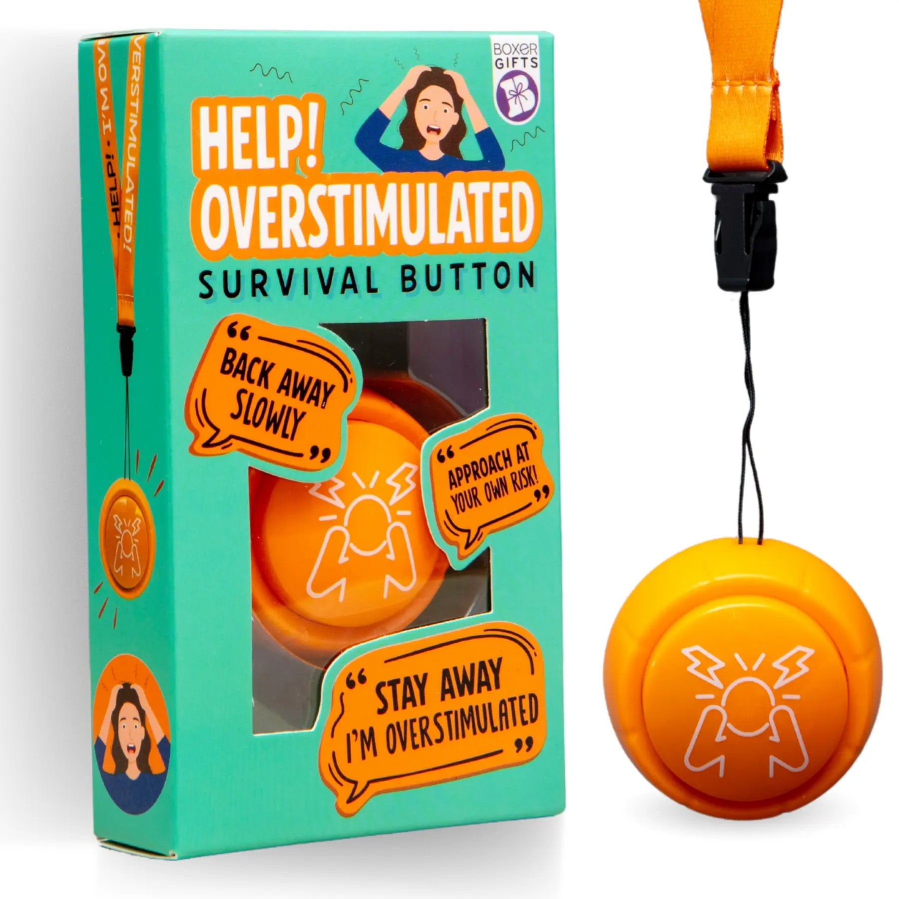 Boxer Gifts Overstimulated Button – Funny Mom Gifts, Gag for Coworkers or Friends, Silly Novelty for Women, Joke Present for the Easily Overwhelmed Survival Relatable