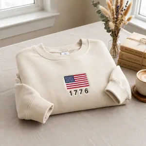Embroidered USA Flag Sweatshirt: Patriotic 1776 Shirt, Flag Shirt, Independence Day
