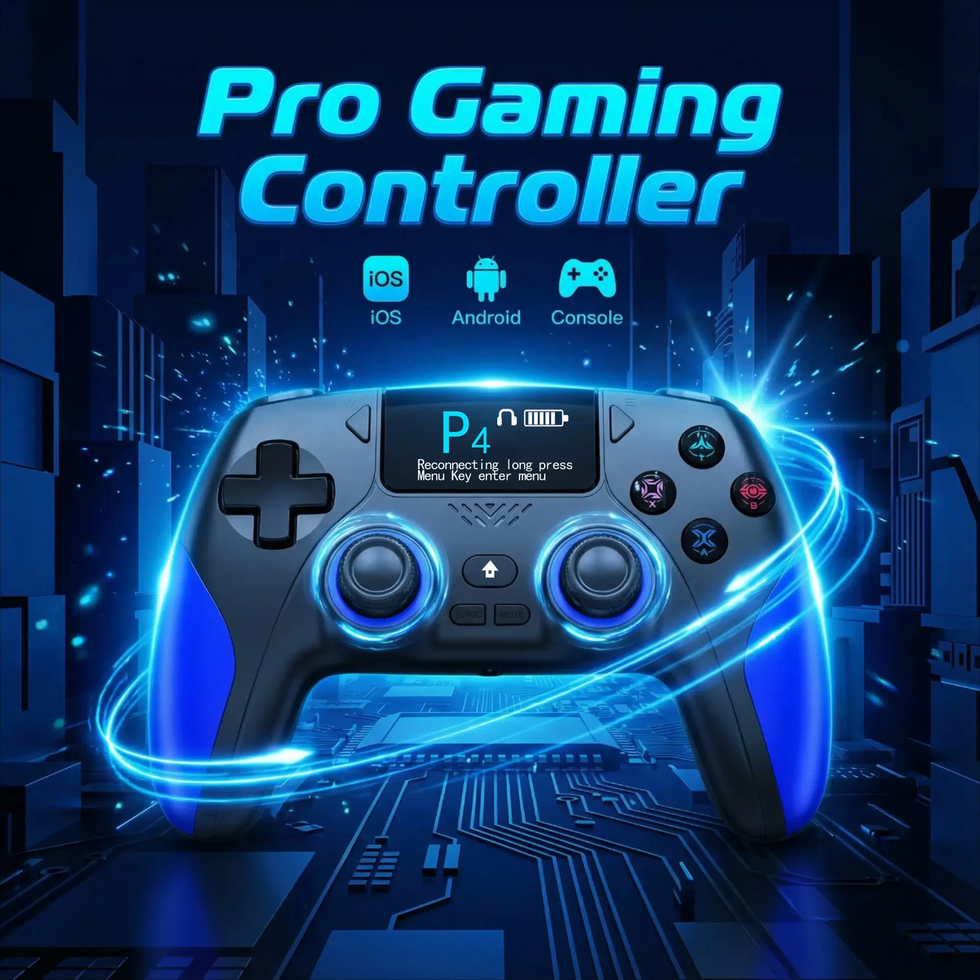 BrawRing Screen-equipped game controller P4 for Android, iOS, computer and switch. Wireless controller with screen visibility and multi-functional features.