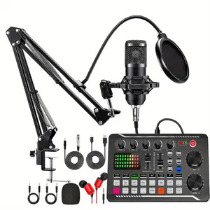 Podcast Equipment Bundle (1 Set), USB Rechargeable Podcast Microphone Bundle with Voice Changer, Condenser Microphone Recording Studio Package for Podcasting Live Streaming Singing Audio Mixer Package