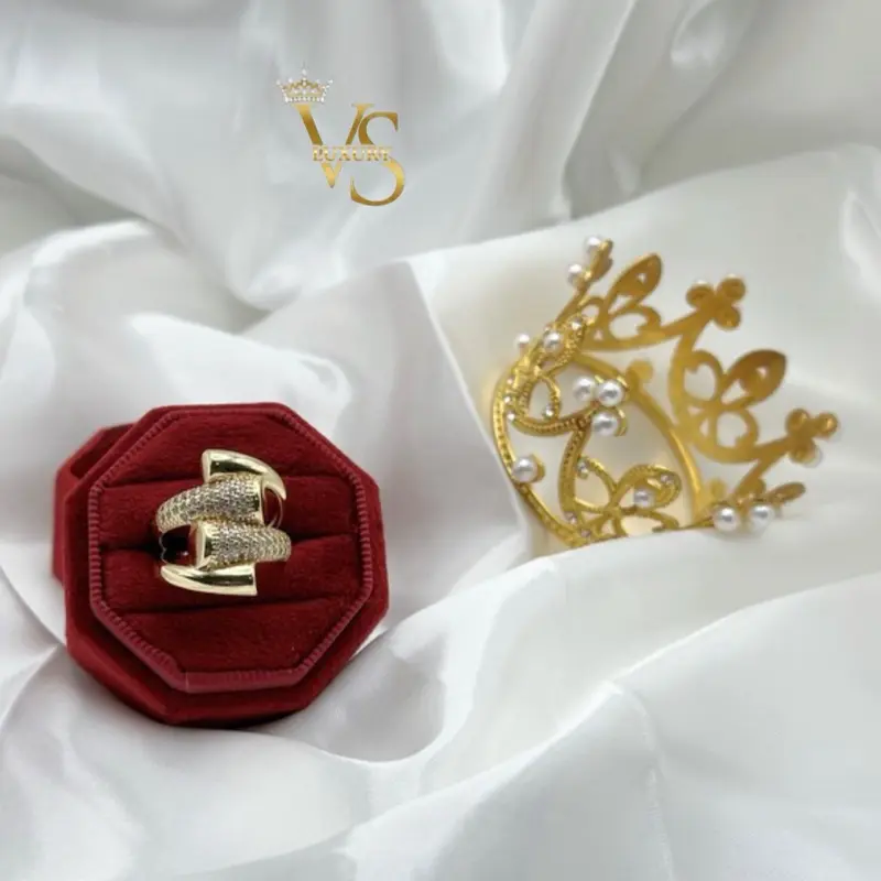 Valdes Luxury 14K Gold Plated Laminated Adjustable Ring with Modern Zirconia Design