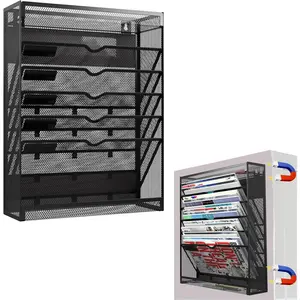 7-Tier Magnetic File Holder No Drilling Wall File Organizer Hanging File Organizer Vertical Holder Rack for File Cabinets Whiteboard Refrigerator