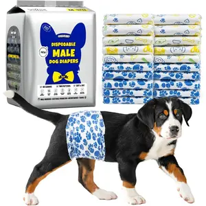 Dog Diapers Male, Disposable Male Dog Wraps 30ct, Ultra Absorbent Doggie Diapers, Rapid-Dry Leak-Proof Puppy Diapers, Wetness Indicator Excitable Urination Incontinence, Medium