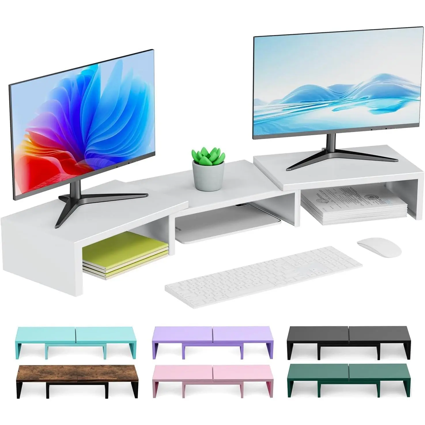 Dual  Stand for Desk, Metal Computer Stand, Desk Shelf Riser,Desktop Organizer for  and Office Use (White), Sturdy, Office Desk