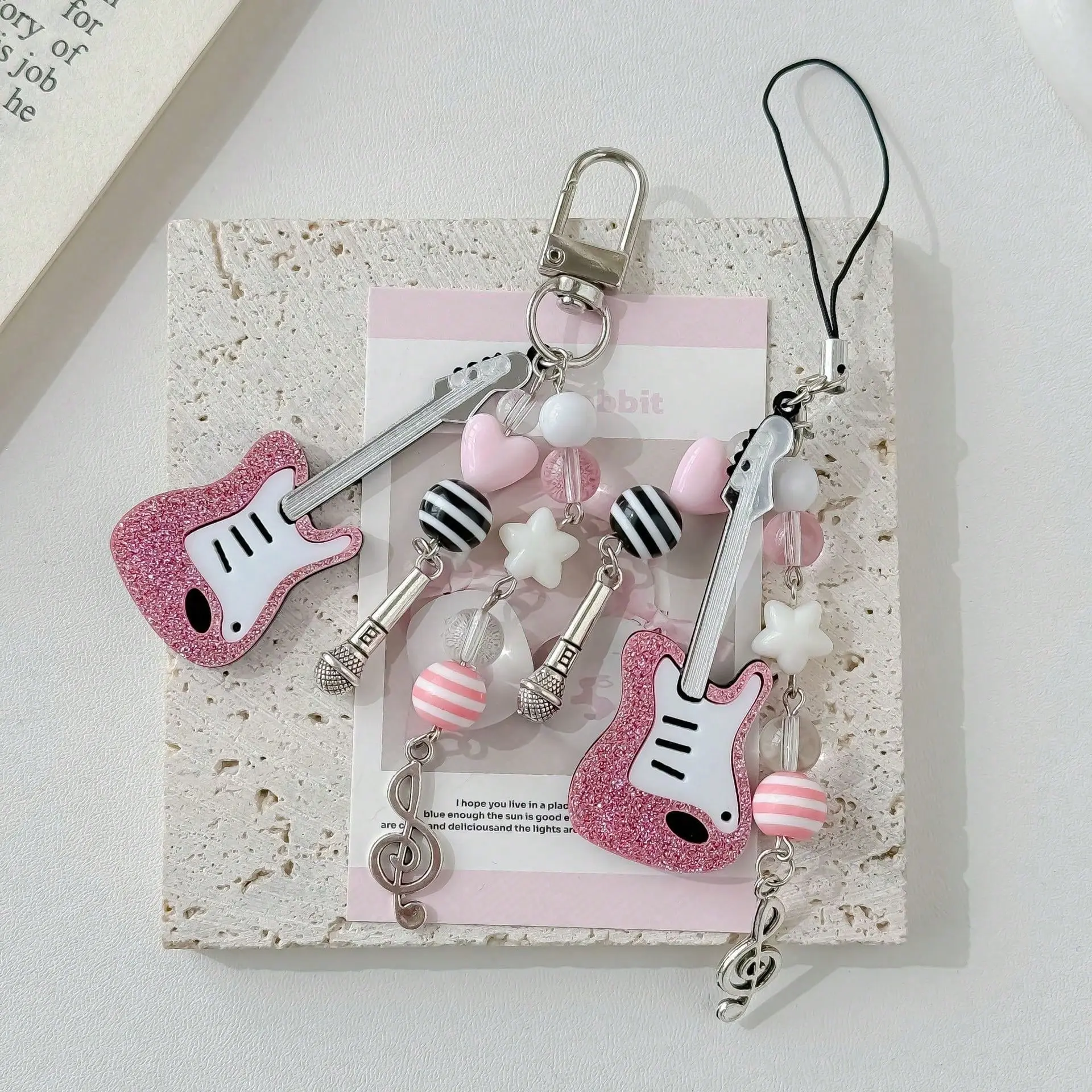 Creative And Versatile Pink Violin, Black And White Guitar, Y2k Keychain, Personalized Bag Decoration, Hanging Chain