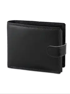 Men's Black Wallet - Double-Stitched Durable Design | 15-Card Slots with Transparent ID Holders, Multi-Compartment for Cash/Coin | Slim & Pocket-Friendly, Practical Men's Daily Accessory