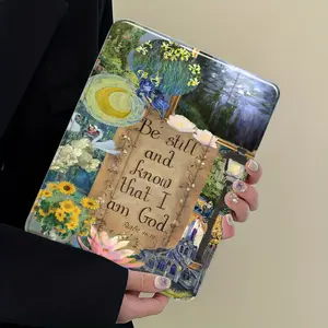 Artistic scripture pattern, with adjustable stand and pen slot, foldable anti slip TPU protective case, suitable for Samsung, iPad mini, iPad Air, iPad Pro/iPad 10th generation, 11th generation and other series of iPad protective cases