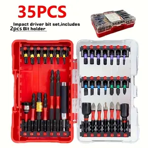 35pcs Heavy-Duty S2 Steel Impact Driver & Screwdriver Set w/ Case, Sockets & Joint Rod. Impact-Resistant, Ergonomic Grip, Durable Metal. All-in-One Tool Kit for Home, Auto & Mechanical Repairs. Essential Impact Driver Bit & Magnetic Screwdriver Set.