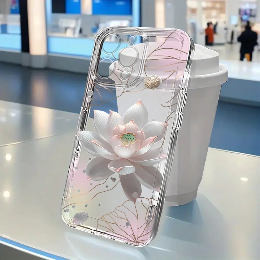An Elegant Lotus Open Transparent Case, TPU Shockproof Full Protection Case, Suitable for iPhone 17/16/15/14/13/12/11 PRO PROMAX PLUS AIR X XSMAX, Ideal Gift for Friends and Family, TK208
