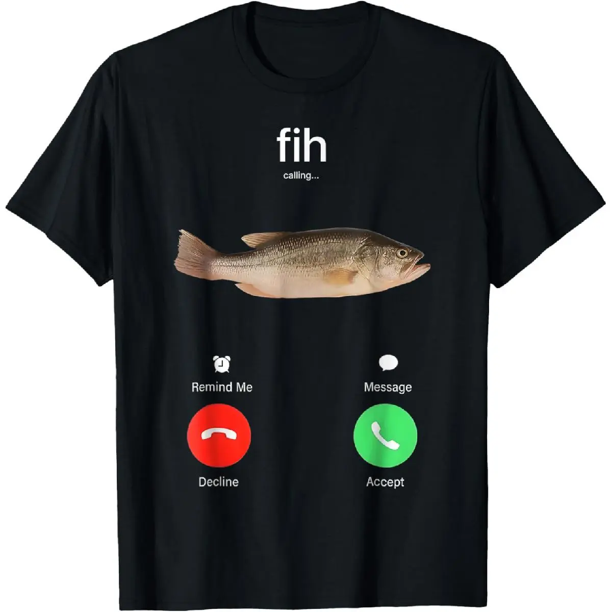 Women's Short-Sleeve Casual Streetwear T-Shirt, Unisex Classic Fit Cotton Top with 'Fish Calling' Fish Meme Graphic, Lightweight Double-Needle Hem Black Menswear