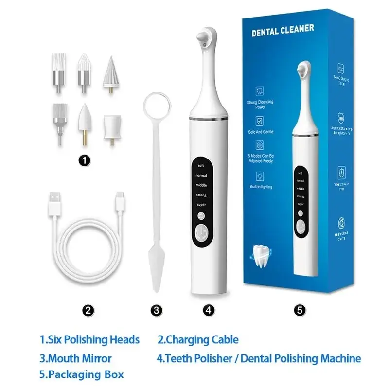Electric toothbrush, dental calculus remover, plaque remover, Rechargeable Electronic Toothbrushes, wireless teeth cleaner, Cordless Teeth Cleansing, 5-speed adjustable, 6 replacement brush heads, LED light, oral care tool, teeth cleaning machine