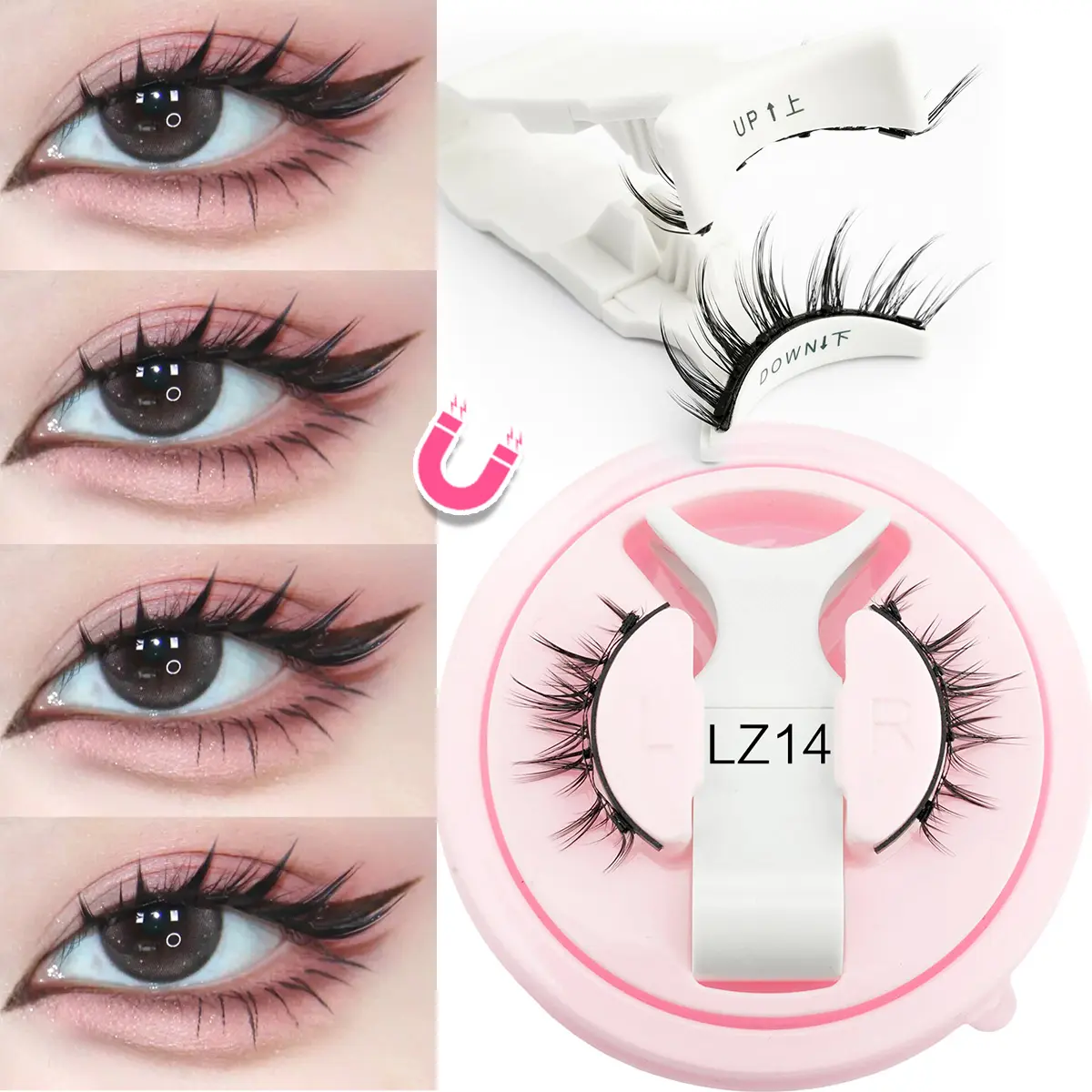 New 1 Pair Magnetic Eyelashes Handmade 3D Fluffy Faux Mink Lashes Reusable Natural False Eyelashes Magnetic Tweezers Makeup Set
