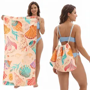 Large 70x140cm Beach Towel with Drawstring Bag Design, Foldable Printed Bath Towel, Portable Travel Pool Towel Backpack for Beach, Swim, Shower, Vacation & Outdoor Use